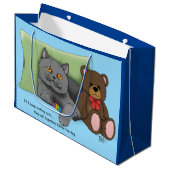 Gray Cat Teddy Bear Große Geschenktüte (Vorderseite Schrägansicht)