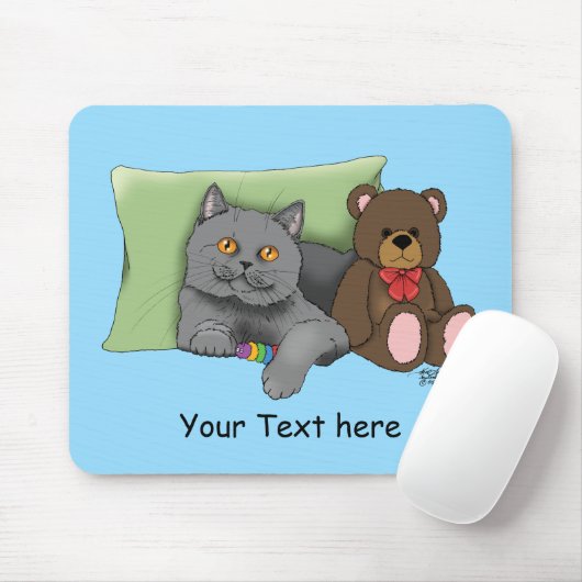 Gray Cat Teddy Bear Mousepad (Mit Mouse)
