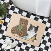 Gray Cat Teddy Bear Peach Funny Badematte