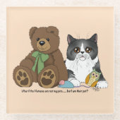 Gray Cat Teddy Bear Peach Funny Glasuntersetzer (Vorderseite)