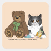 Gray Cat Teddy Bear Peach Funny Quadratischer Aufkleber (Vorderseite)