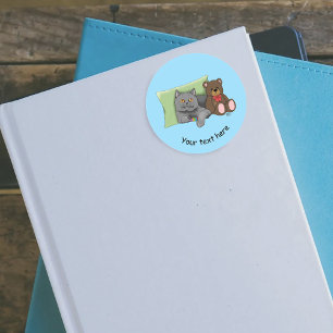 Gray Cat Teddy Bear Runder Aufkleber