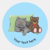 Gray Cat Teddy Bear Runder Aufkleber (Vorderseite)