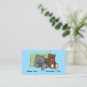 Gray Cat Teddy Bear Visitenkarte (Stehend Vorderseite)
