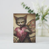 Gray Cat Vampire Fairy Pink Herz Brambles Postkarte (Stehend Vorderseite)