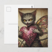 Gray Cat Vampire Fairy Pink Herz Brambles Postkarte (Vorne/Hinten)