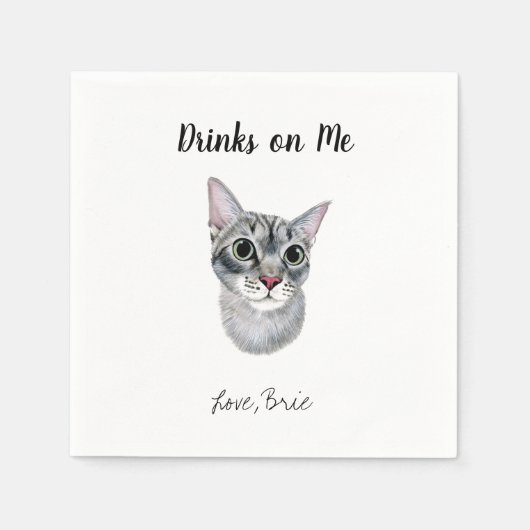 Gray Cat Wedding Cocktail Napkins Serviette (Vorderseite)