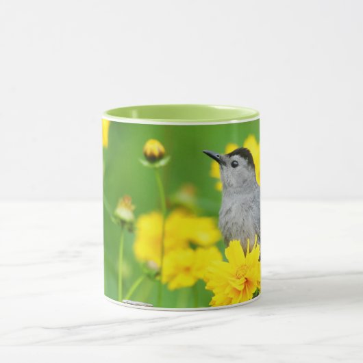 Gray Catbird on wooden fence Tasse (Zentrum)