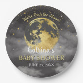 Gray Celestie Over the Moon and Stars Baby Shower Pappteller (Vorderseite)
