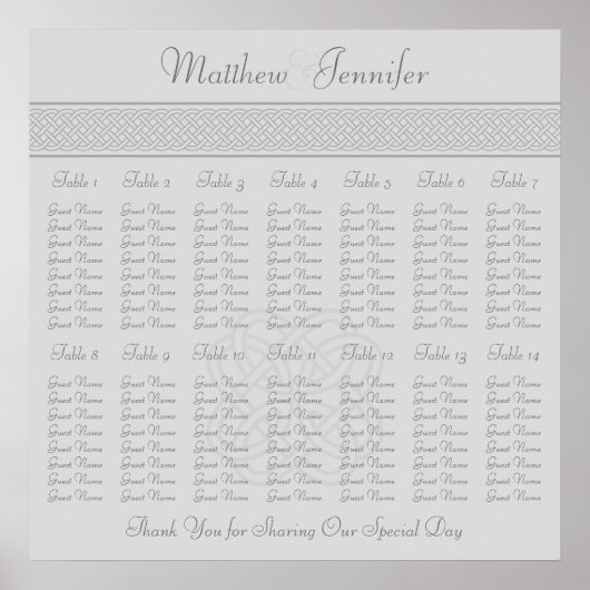 Gray Celtic Knot Wedding Reception Chart Poster (Vorne)