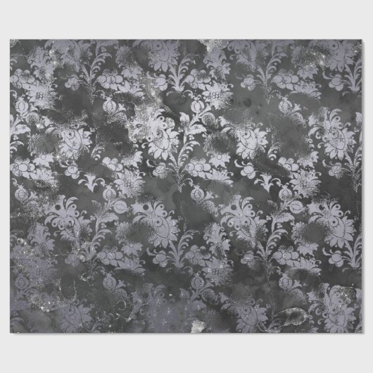 Gray Cement Black Floral Grungby Shabby Geschenkpapier (Flach)