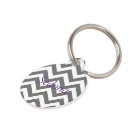 Gray Cheveron Pet Tag (grau & Lila) Tiernamensmarke