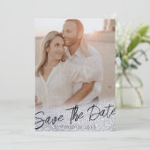 Gray Chic Glitzer Wedding Foto Save the Date Einladung (Stehend Vorderseite)
