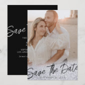 Gray Chic Glitzer Wedding Foto Save the Date Einladung (Vorne/Hinten)