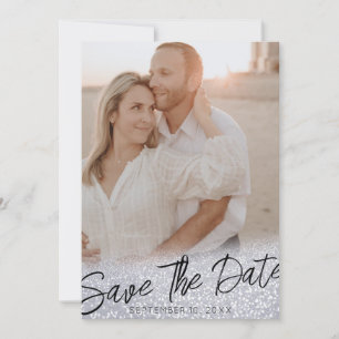 Gray Chic Glitzer Wedding Foto Save the Date Einladung