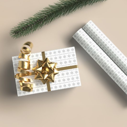 Gray Christmas Snowflakes Pattern White Background Geschenkpapier