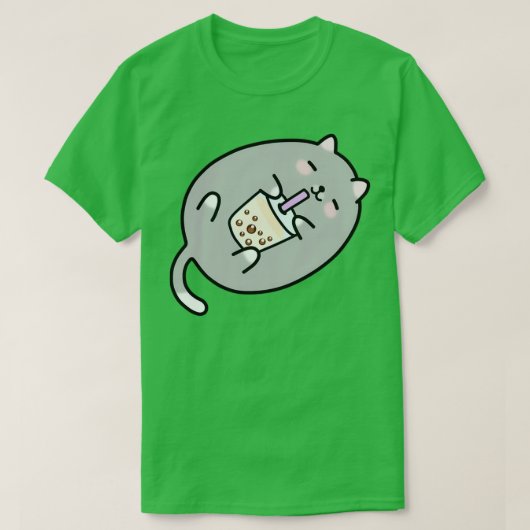 Gray Chubby Boba Cat T-Shirt (Design vorne)