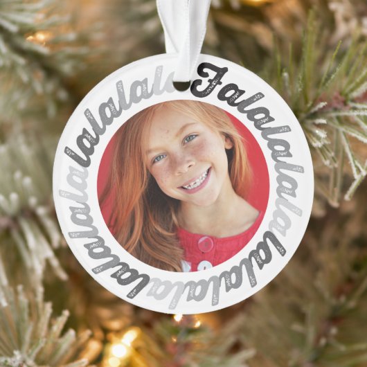 Gray Circle Falalala Bold Script Foto Weihnachten Ornament (Baum)