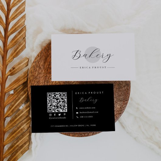 Gray Circle Minimalistisch Simple Qr Code Visitenkarte