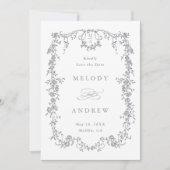 Gray Classic French Floral Viktorianisch Wedding F Save The Date (Vorderseite)