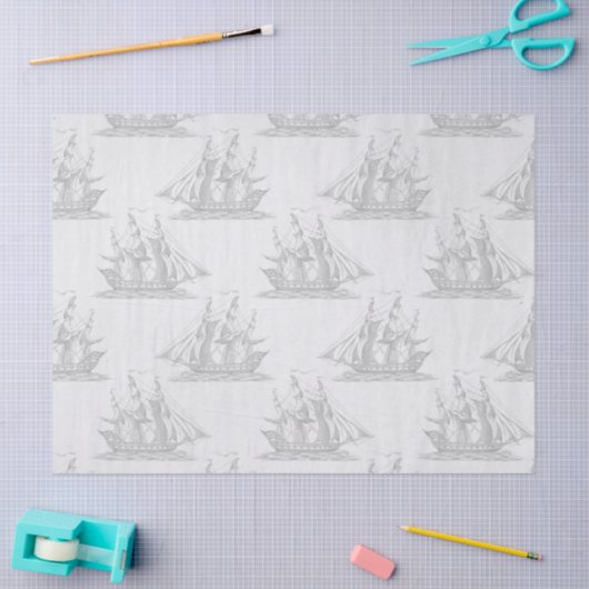 Gray Clipper Ships auf White Decoupage Seidenpapier (Basteln)