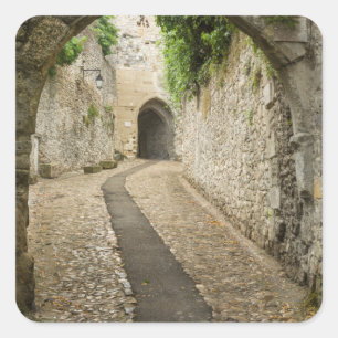 Gray Cobblestone Street, Frankreich Quadratischer Aufkleber