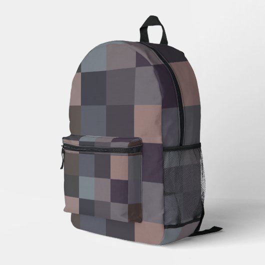 Gray Color Checkerboard Bedruckter Rucksack (Rückseitige Ecke Rechts)