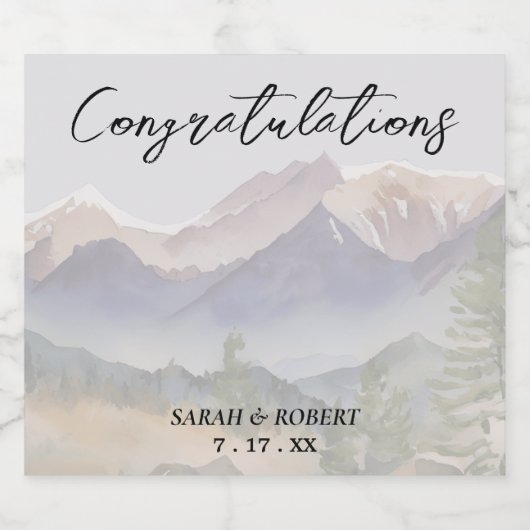 Gray Colorado Mountain Wedding Schaumweinetikett (Einzelnes Label)