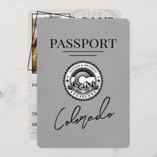 Gray Colorado Passport Save the Date (Vorne/Hinten)