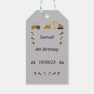 Gray Construction Boy Birthday Bilingual Danke Geschenkanhänger