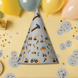 Gray Construction Boy Birthday Bilingual Party Partyhütchen
