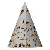 Gray Construction Boy Birthday Bilingual Party Partyhütchen (Rückseite)