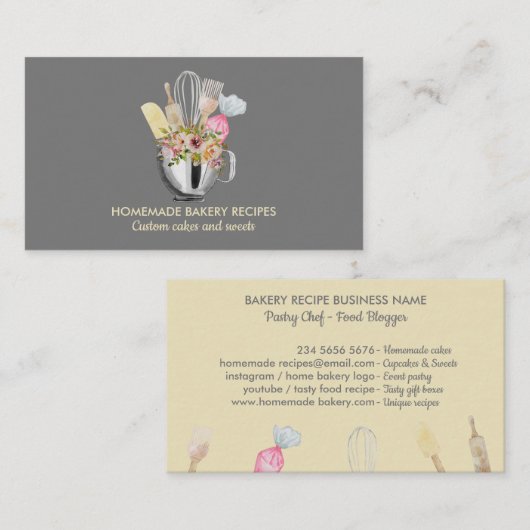Gray Cook Koch Aquarell Backutensien Bäckerei Visitenkarte (Vorne/Hinten)