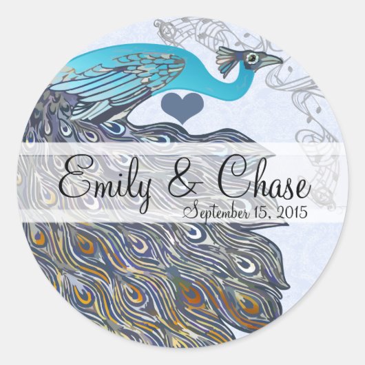 Gray Coral Aqua Peacock Feathers Wedding Runder Aufkleber (Vorderseite)