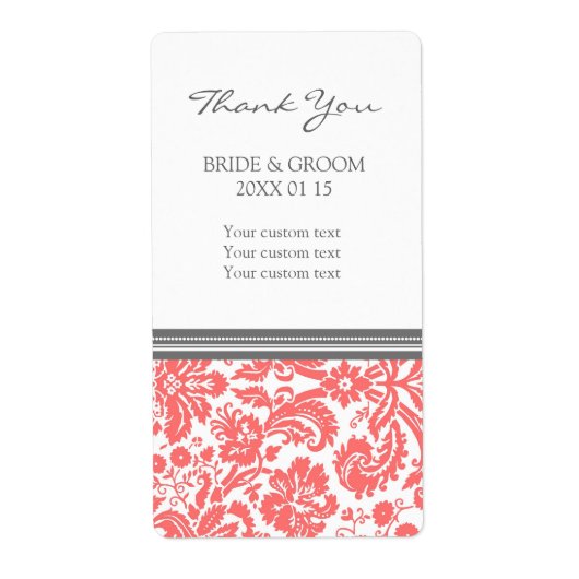 Gray Coral Damask Muster Hochzeitstempel (Vorne)