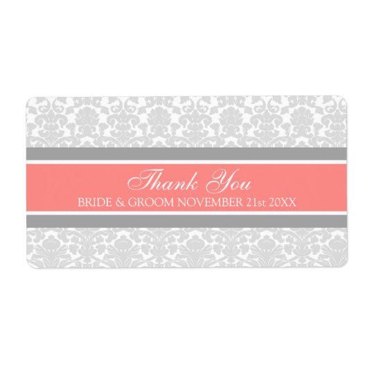 Gray Coral Damask Wedding Labels (Vorne)