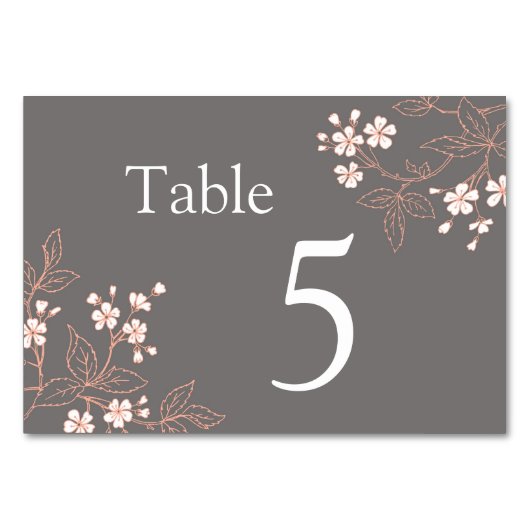 Gray Coral Floral Wedding Tischnummer Cards (Rückseite)