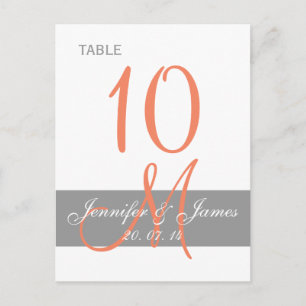 Gray Coral Monogram Wedding Table Card Postkarte