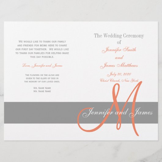 Gray Coral Wedding Program | Monogramm (Vorderseite)