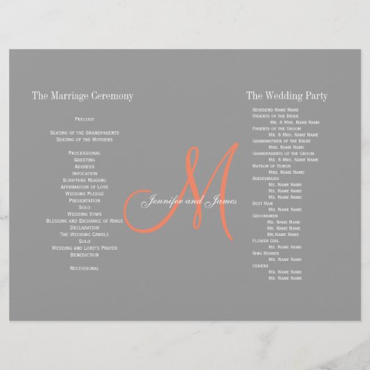 Gray Coral Wedding Program | Monogramm (Rückseite)
