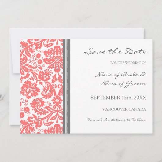 Gray Coral Wedding Save the Date Card (Vorderseite)