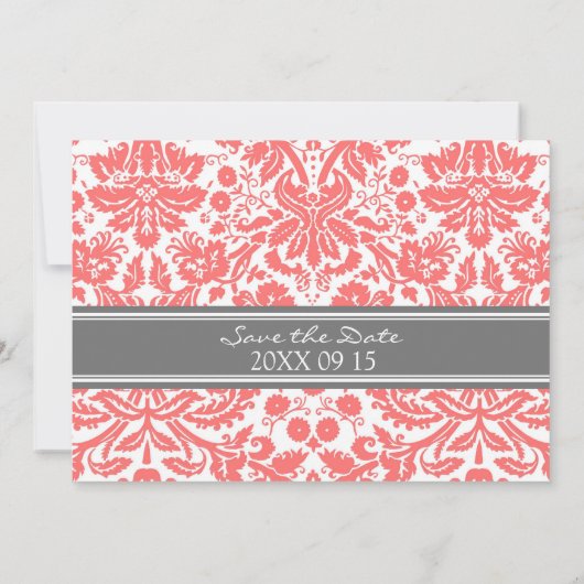 Gray Coral Wedding Save the Date Card (Rückseite)