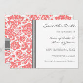 Gray Coral Wedding Save the Date Card (Vorne/Hinten)