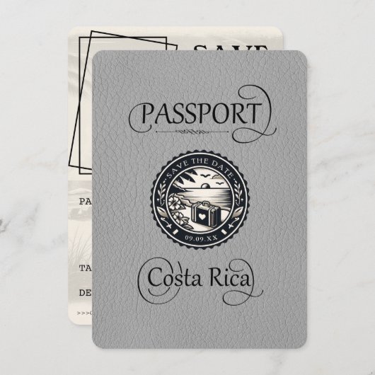 Gray Costa Rica Passport Save The Date (Vorne/Hinten)