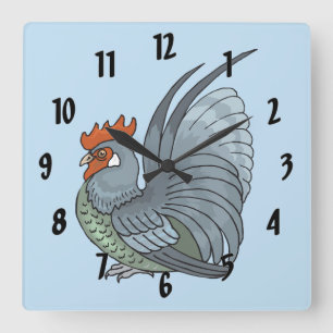 Gray Country Rooster Quadratische Wanduhr