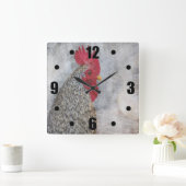Gray Country Rooster Quadratische Wanduhr (Zuhause)