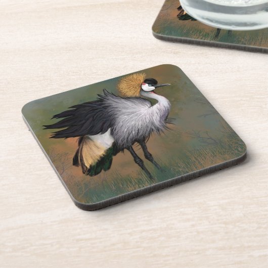 Gray Crowned Crane Bird Beverage Coaster Getränkeuntersetzer (Linke Seite)