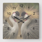 Gray Crowned Crane Liebe Quadratische Wanduhr (Vorderseite)