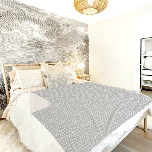 Gray Cube Line Pattern Sherpa Blanket Sherpadecke