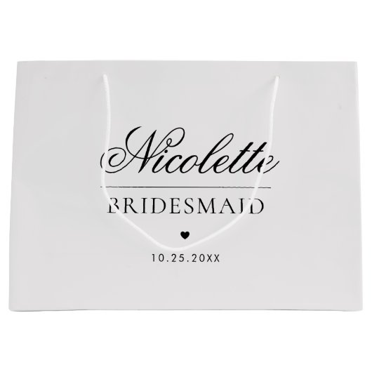 Gray Custom Bridesmaid Name Elegantes Herz Hochzei Große Geschenktüte (Vorderseite)